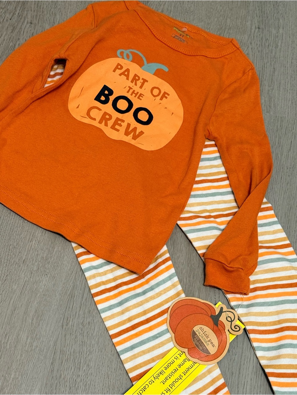 chick pea Orange Halloween 'Boo Crew' Pajama Set with Striped Leggings